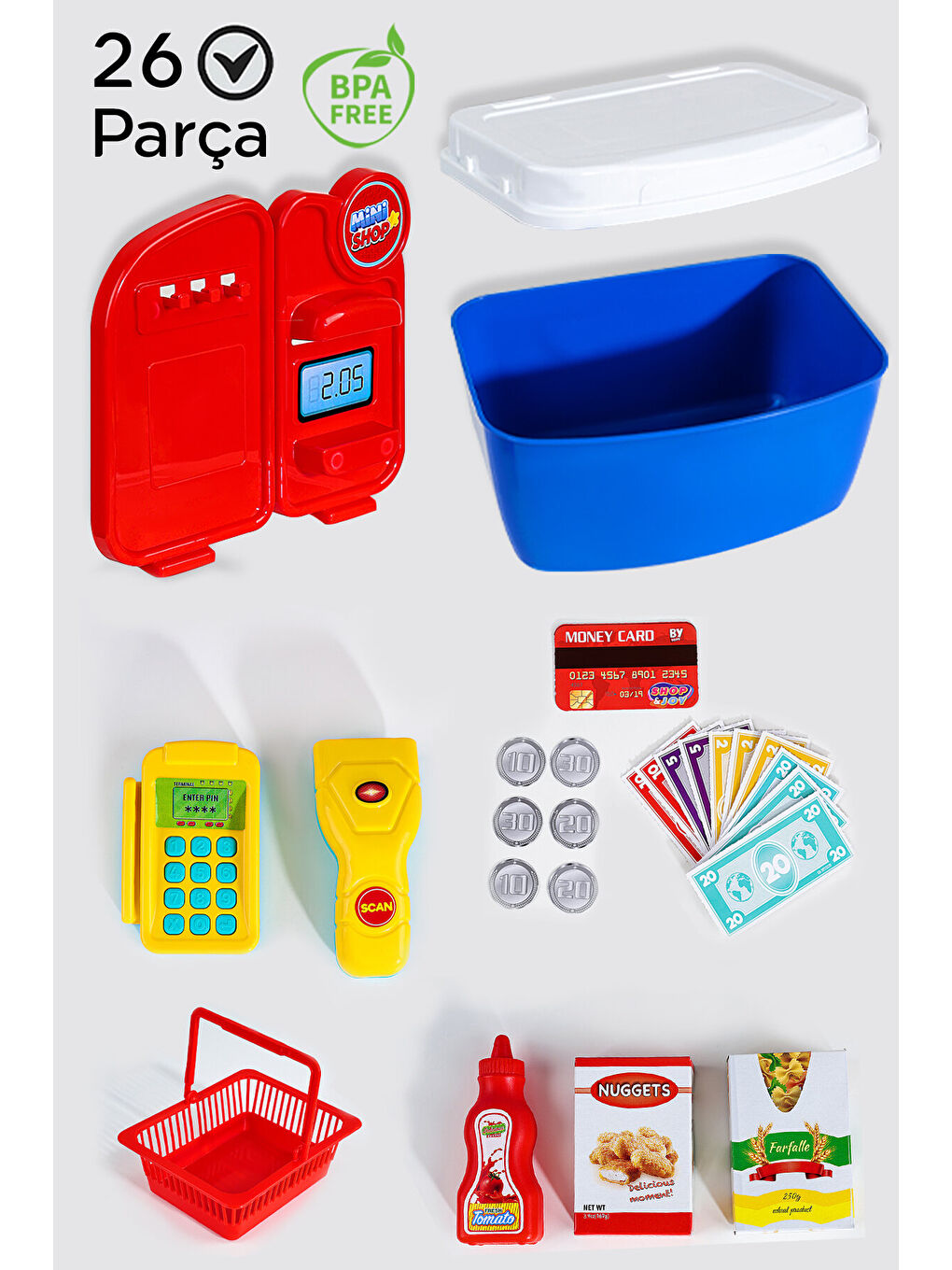 26 Parça Oyuncak Market Seti - Taşıma Çantalı Aksesuarlı Yazar Kasa Eğitici Oyuncak Seti-1