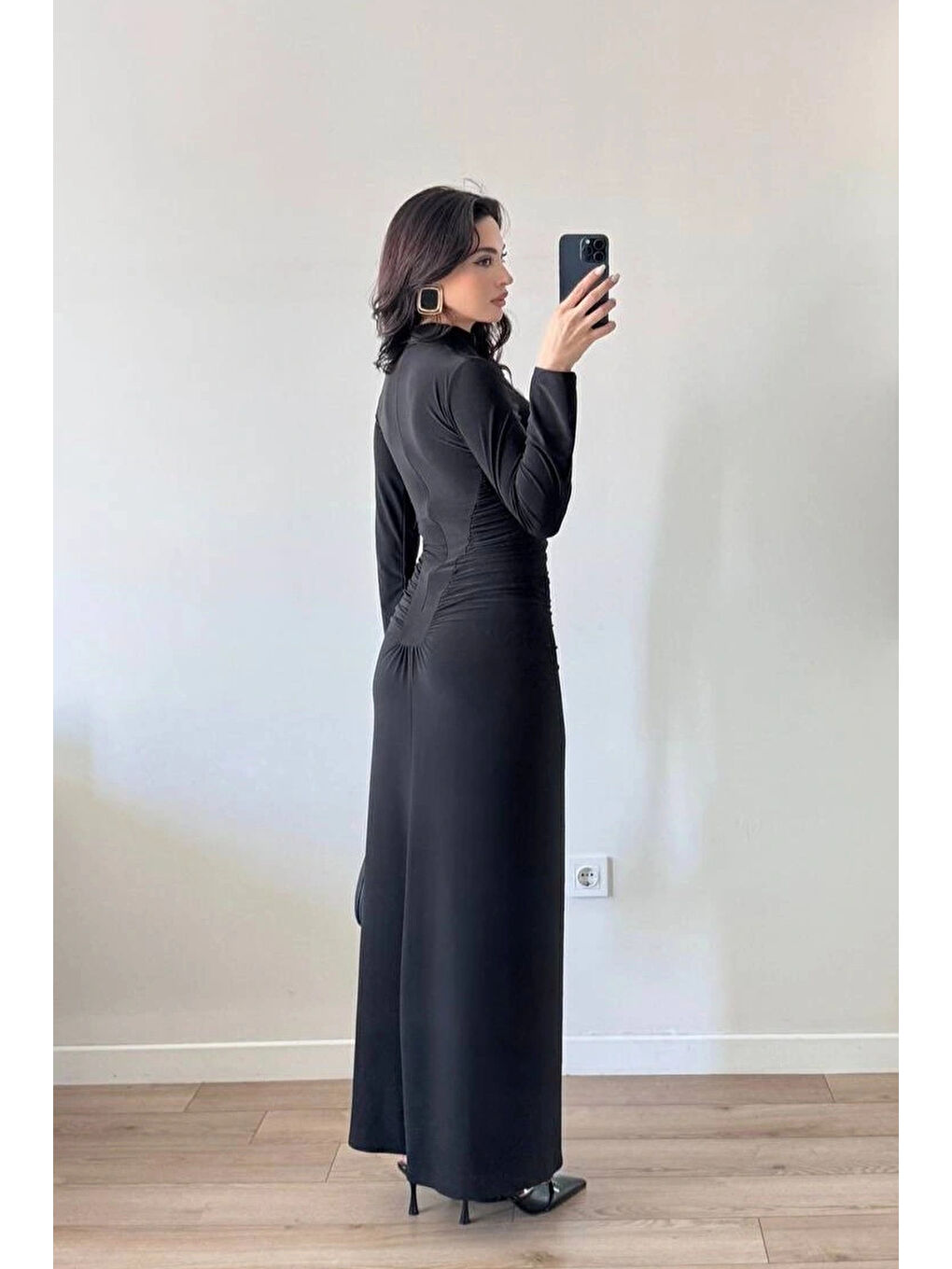 Kadın Siyah Sedef Düğme Sendy Elbise 1041-2705-1