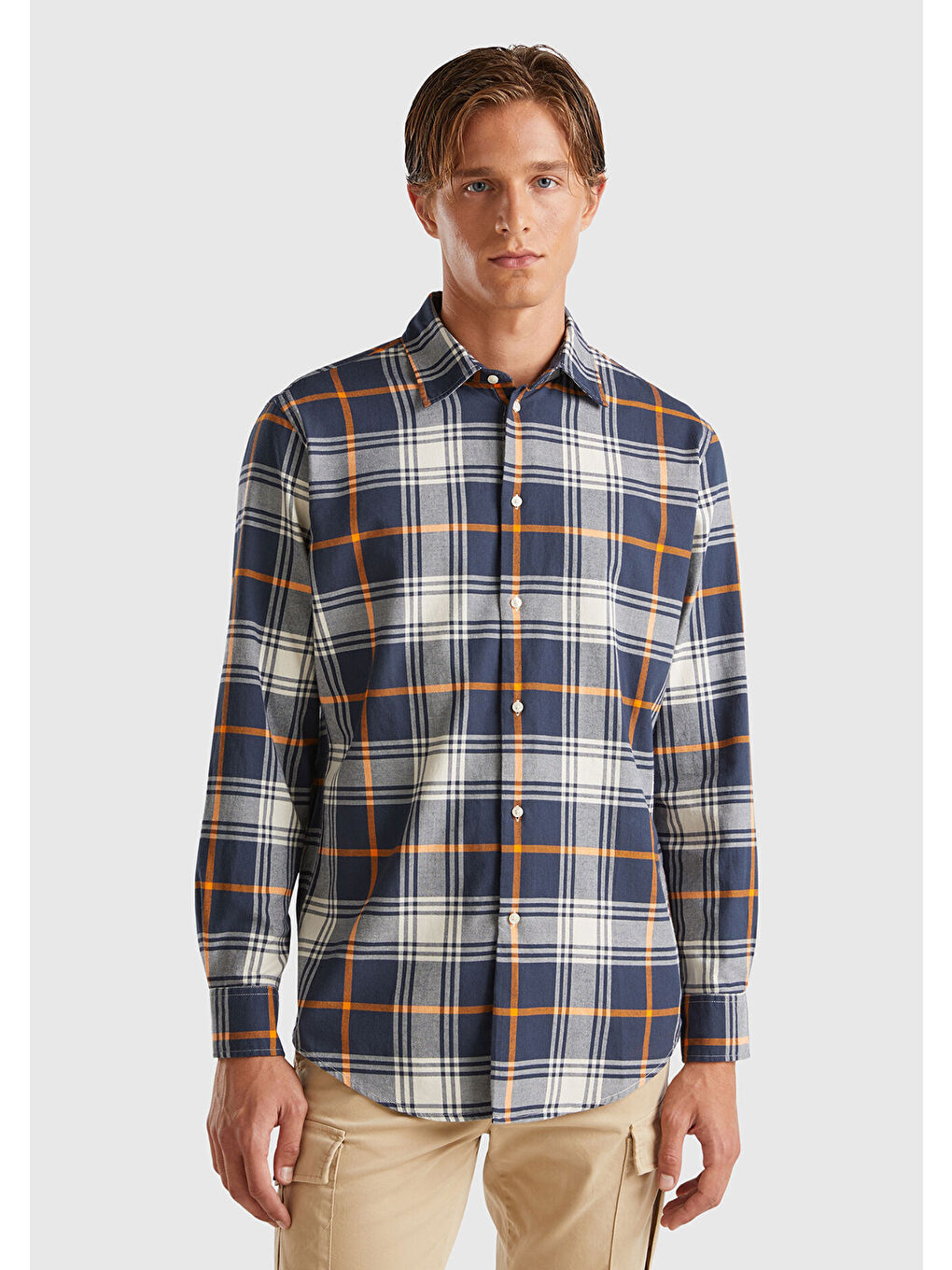 Erkek Kahverengi Mix %100 Pamuk Regular Fit Flanel Desen Uzun Kollu Gömlek