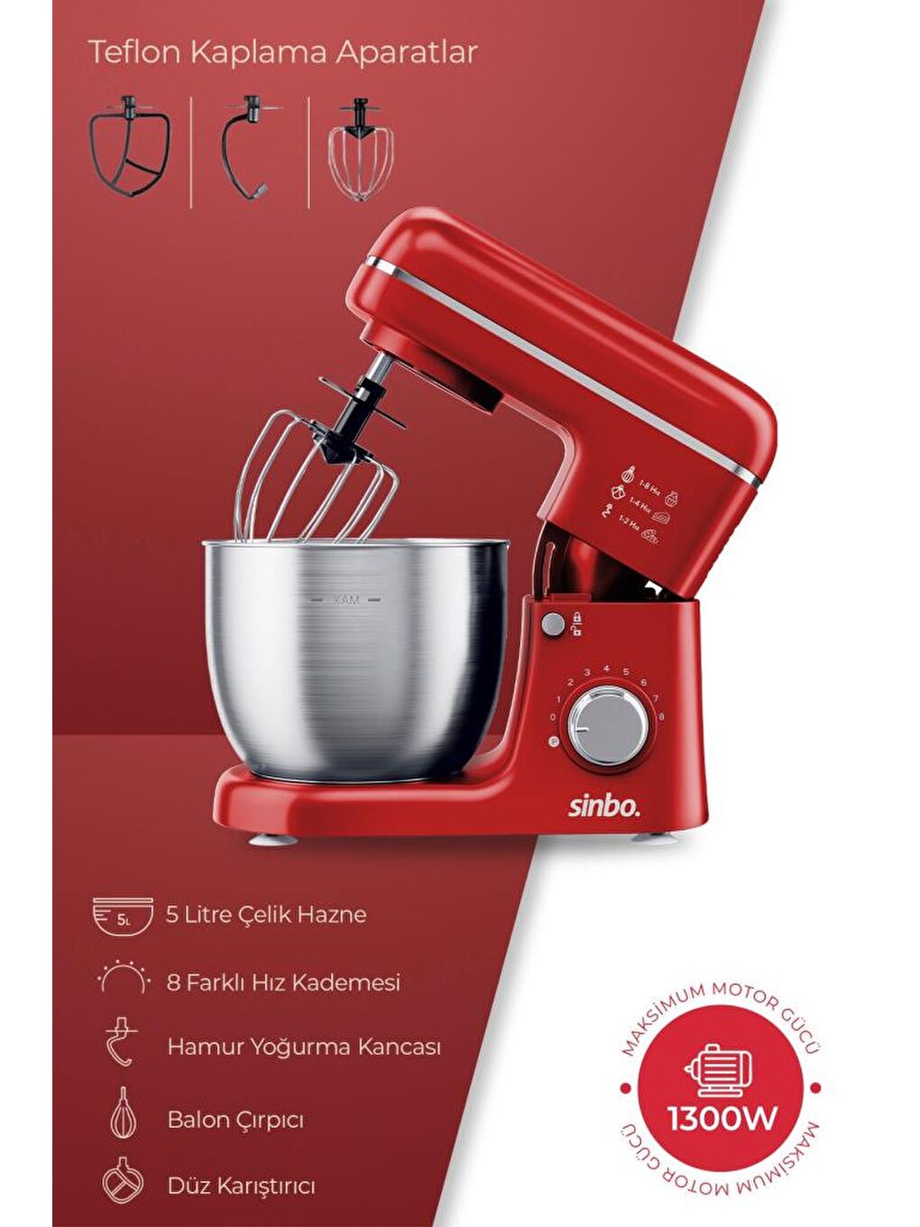 SMX-2771 Stand Mikser | 1300W, 5L, Çok Fonksiyonlu Stand Mikser - Mutfak Şefi