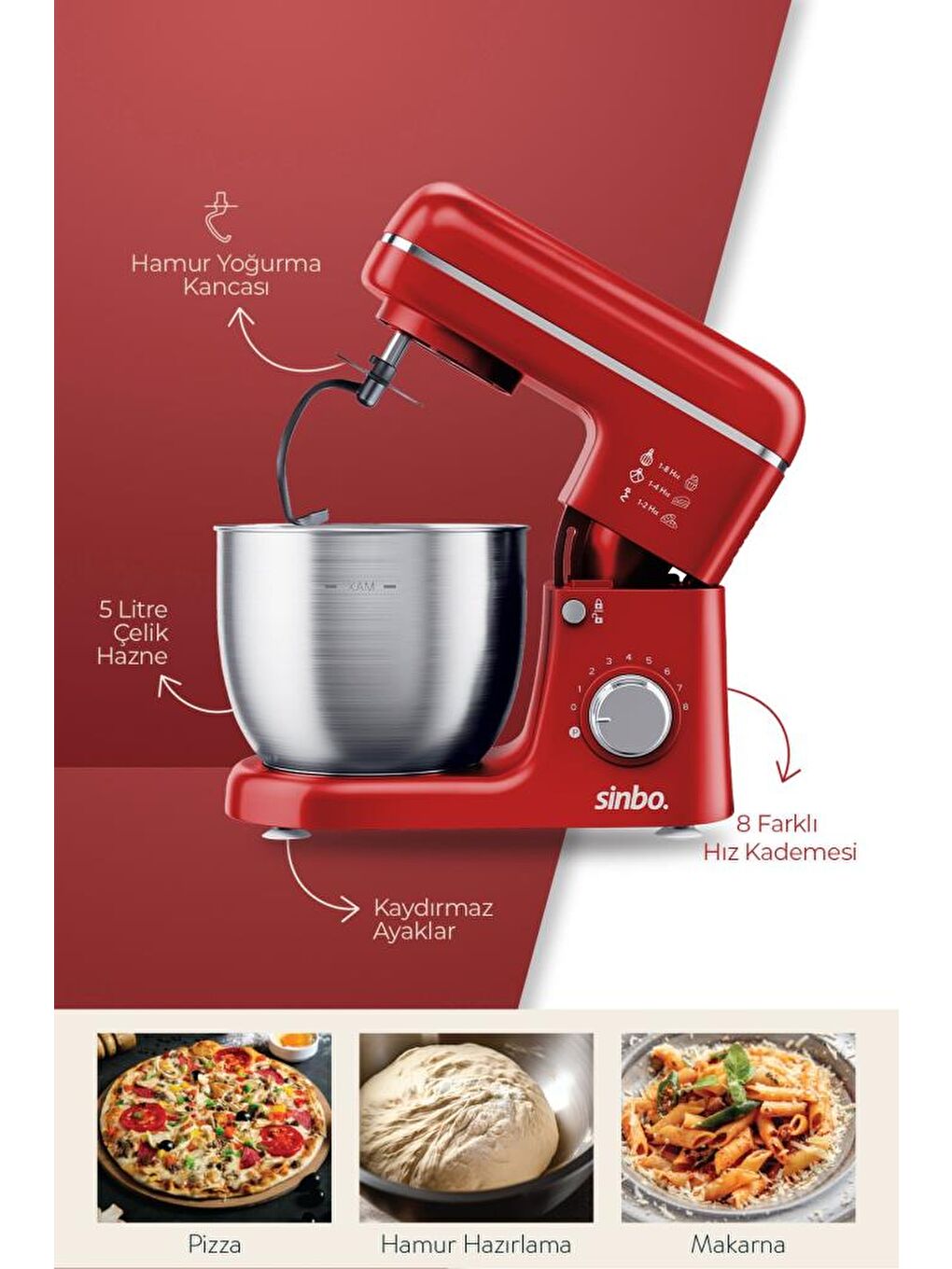 SMX-2771 Stand Mikser | 1300W, 5L, Çok Fonksiyonlu Stand Mikser - Mutfak Şefi-1