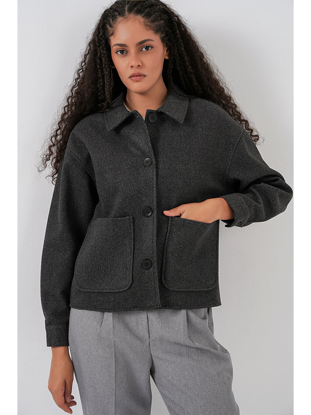 0713 Kadın Kaşe Ceket - Antrasit