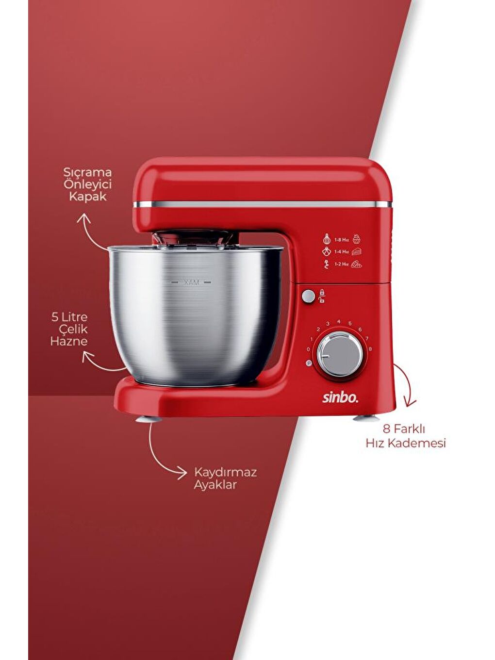 SMX-2771 Stand Mikser | 1300W, 5L, Çok Fonksiyonlu Stand Mikser - Mutfak Şefi-2