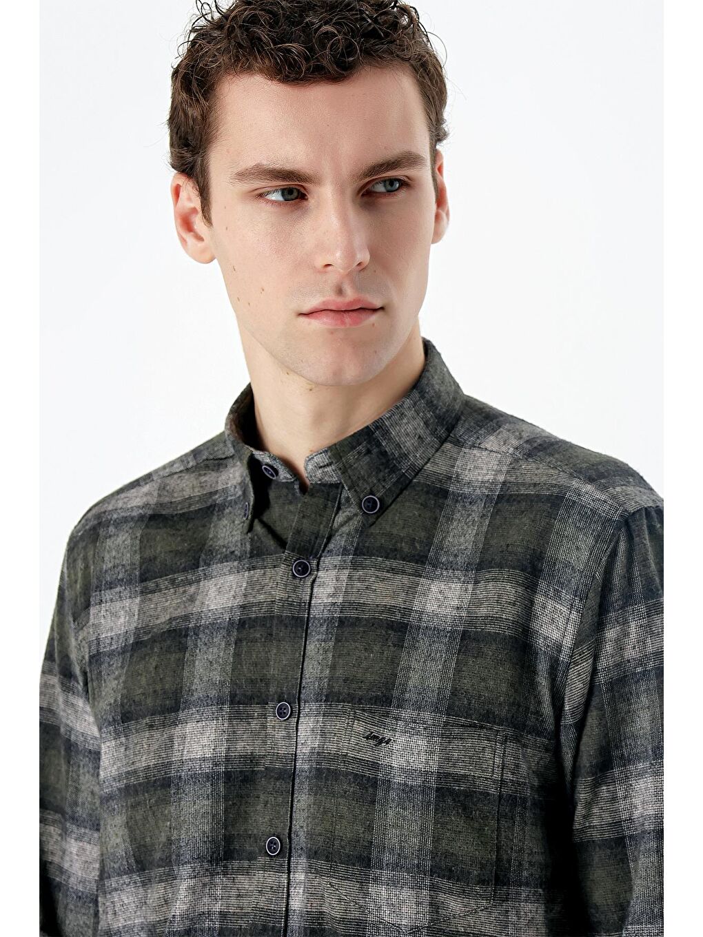 Mavi Uzun Kollu Ekoseli Bez Ayağı Düğmeli Yaka Cepli Pamuklu Comfort Fit Gömlek 1004235173-1