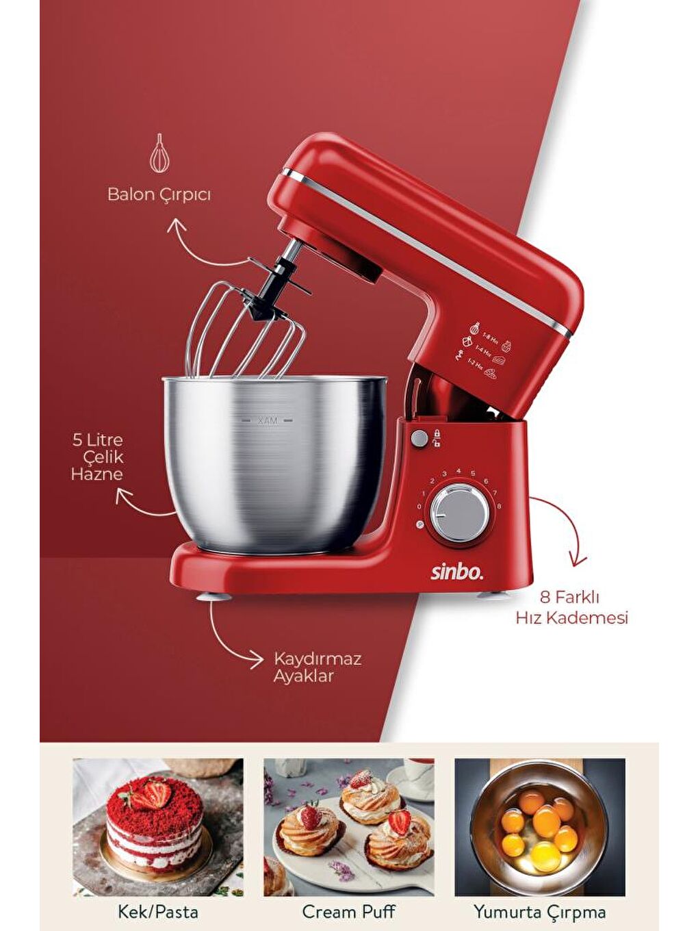 SMX-2771 Stand Mikser | 1300W, 5L, Çok Fonksiyonlu Stand Mikser - Mutfak Şefi-3