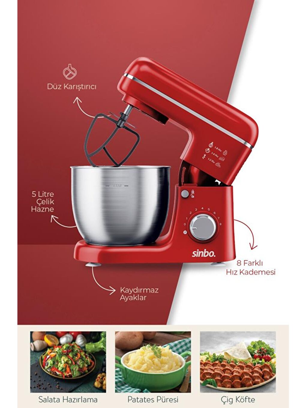 SMX-2771 Stand Mikser | 1300W, 5L, Çok Fonksiyonlu Stand Mikser - Mutfak Şefi-4