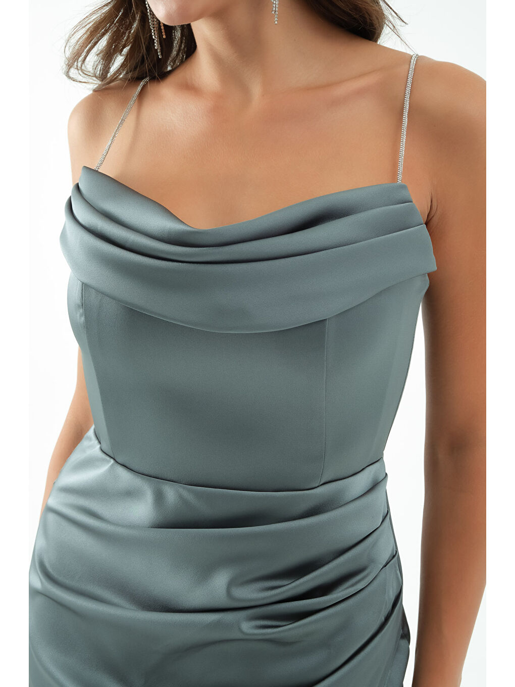 Mavi Kadın Firuze Taş Askılı Uzun Söz Nişan Abiye Elbise-3