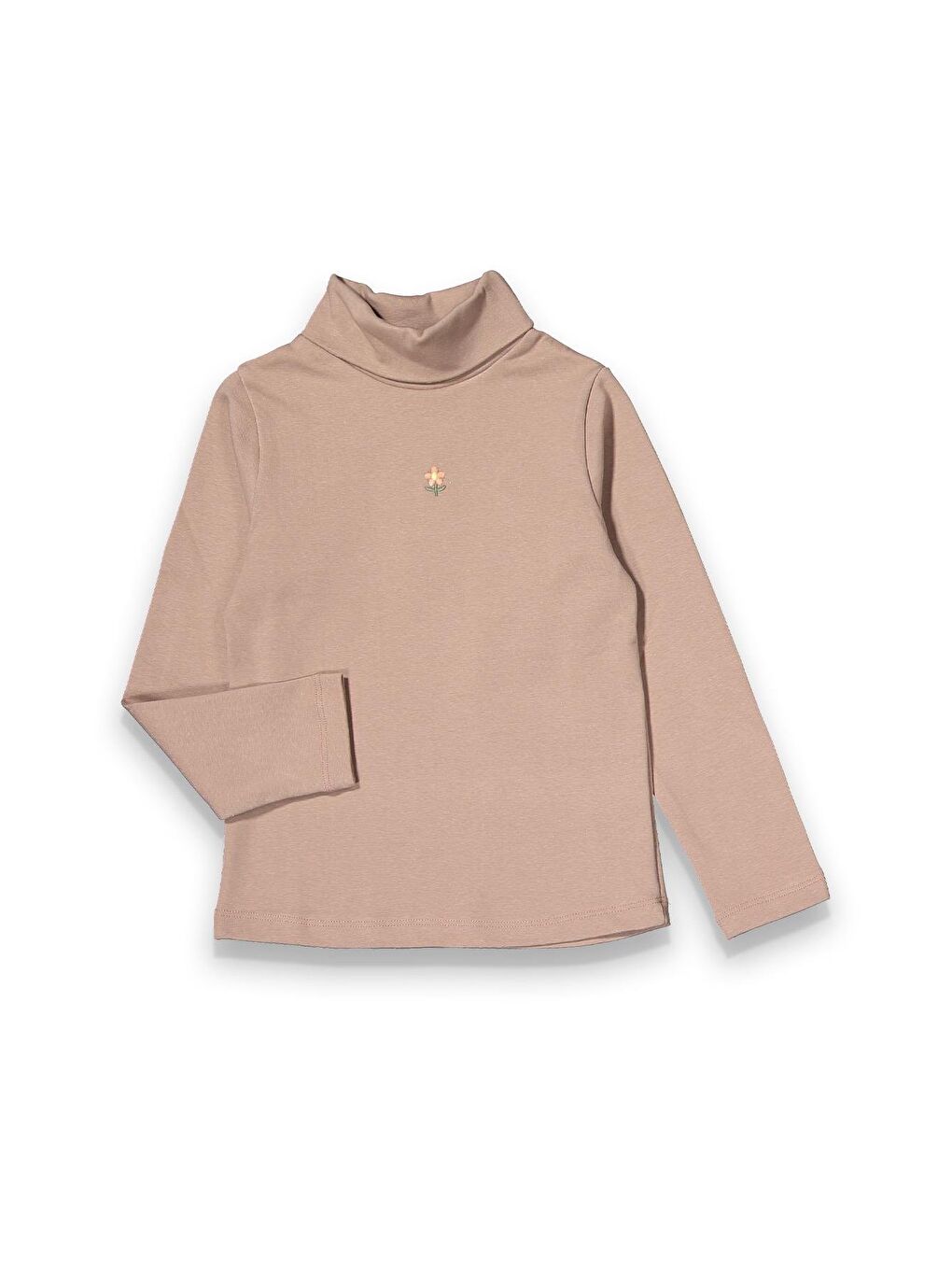 Pembe Kız Çocuk Pamuklu Kışlık Uzun Kollu Basic Balıkçı Yaka Body Sweatshirt