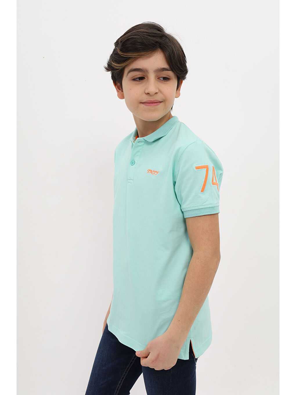 Turkuaz Erkek Çocuk Nakışlı Tişört-1