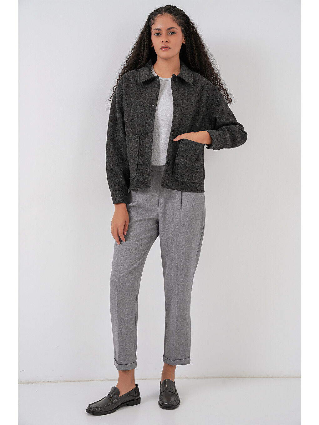 0713 Kadın Kaşe Ceket - Antrasit-1