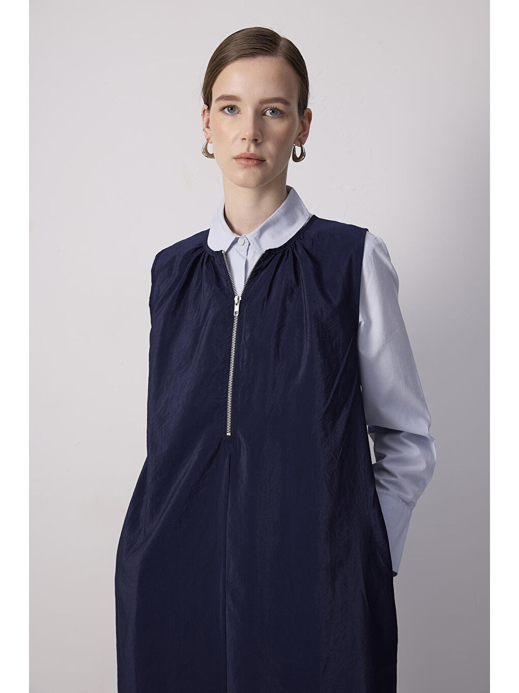 Lacivert Önü Fermuarlı Kupra Jile-1