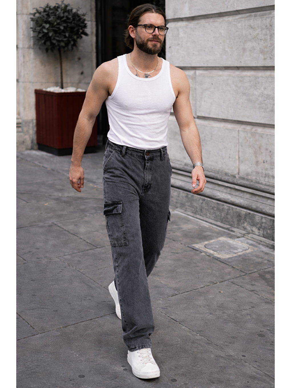 Erkek Günlük Kargo Cep Antrasit Baggy Pantolon-3