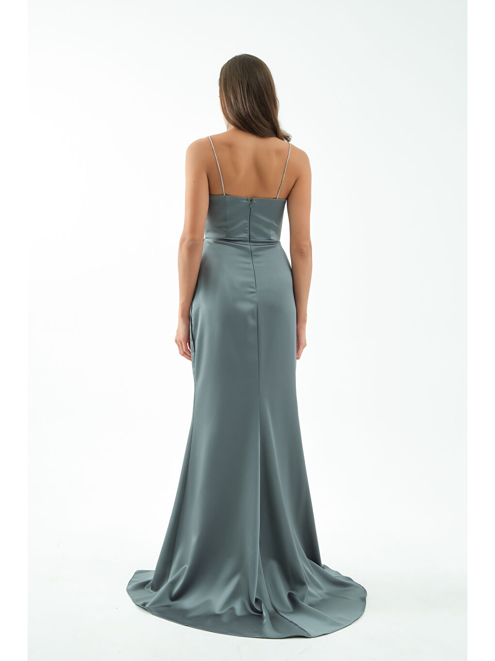 Mavi Kadın Firuze Taş Askılı Uzun Söz Nişan Abiye Elbise-4