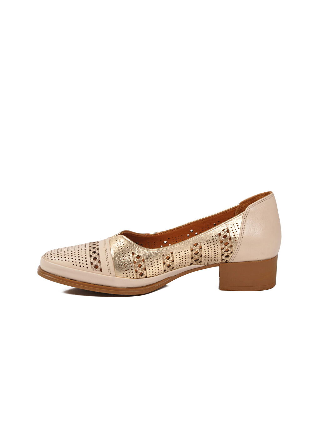 Bej Hakiki Deri Kadın Topuklu Ayakkabı 1709280Y Z-1