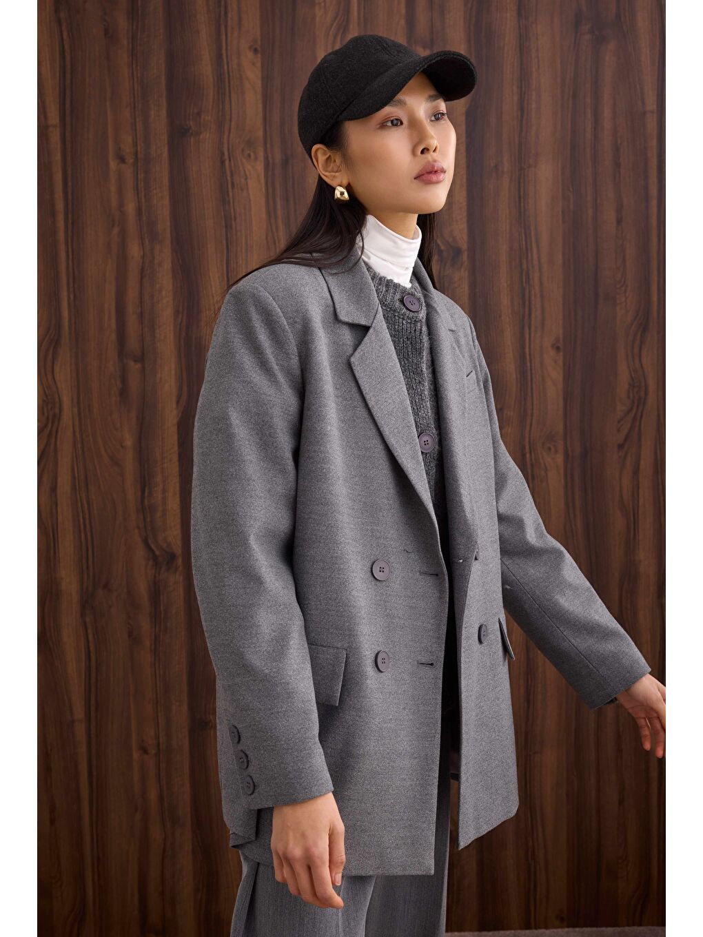 İnce Kaşe Kruvaze Ceket Antrasit-1