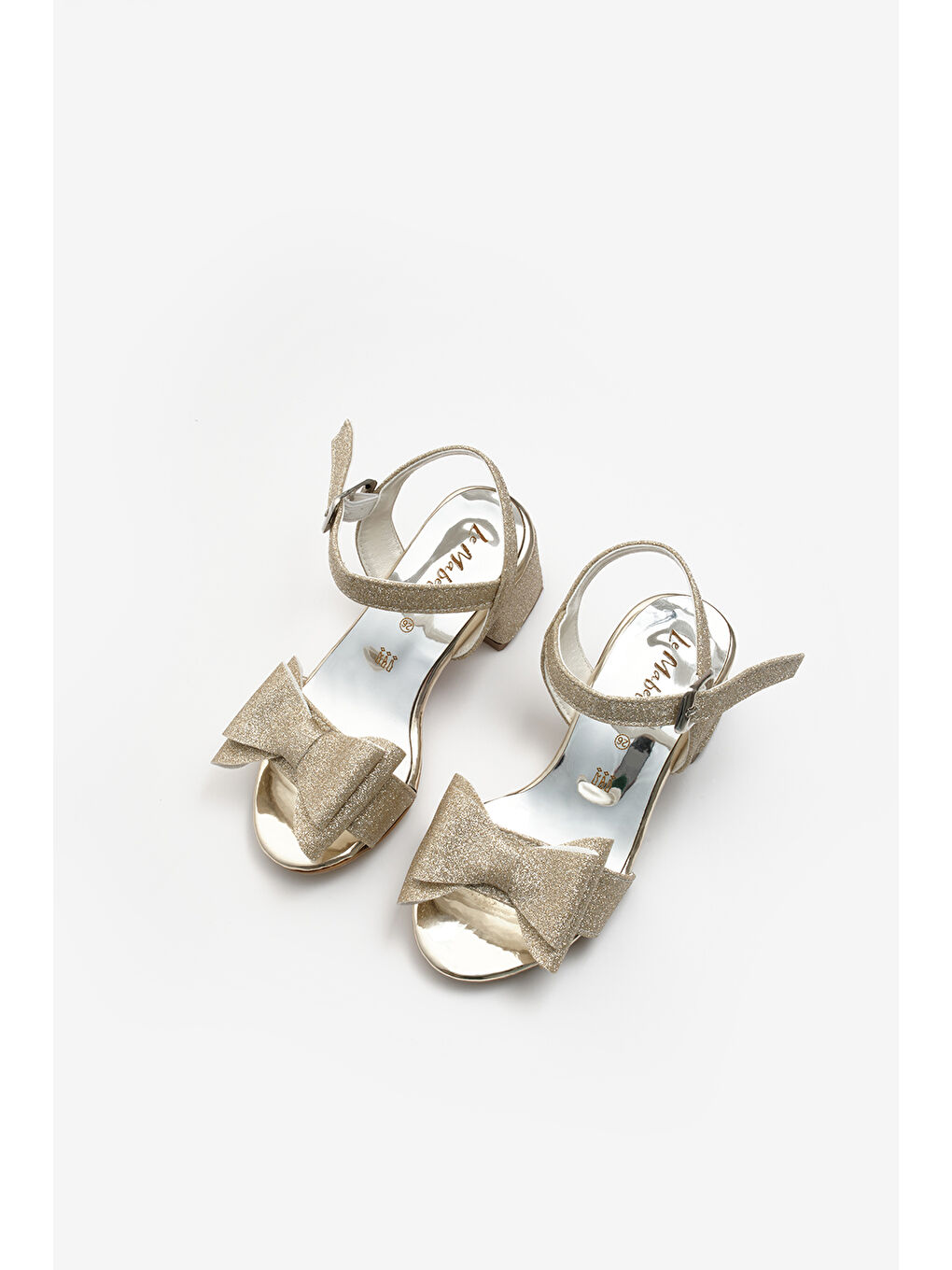 Sarı Altın Bilekten Bağlamalı Fiyonklu Kız Çocuk Topuklu Ayakkabı-1