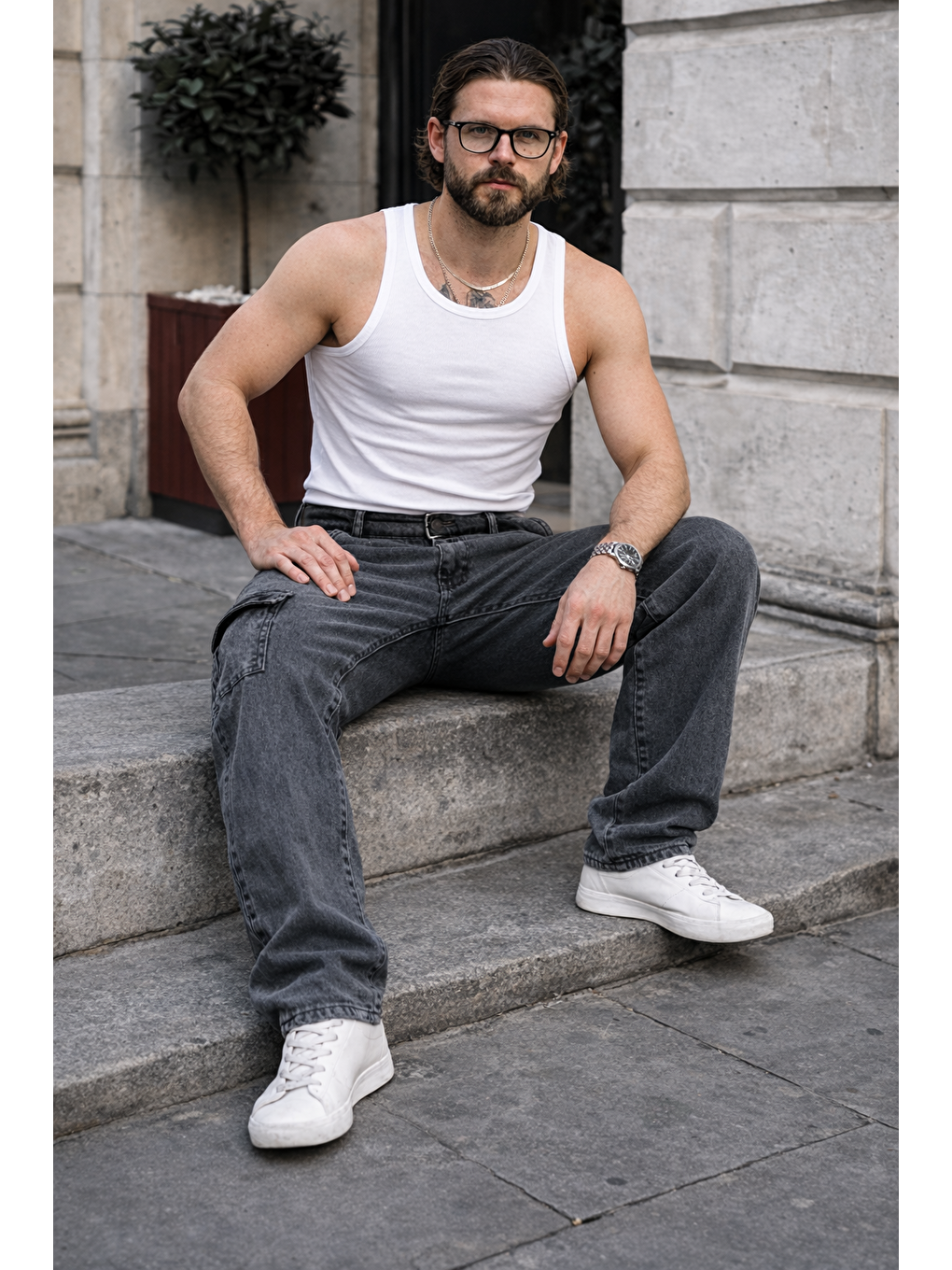 Erkek Günlük Kargo Cep Antrasit Baggy Pantolon-4