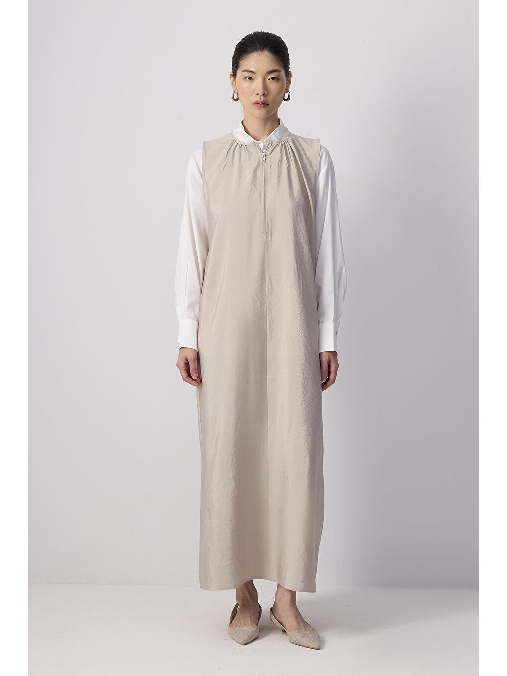 Bej Önü Fermuarlı Kupra Jile