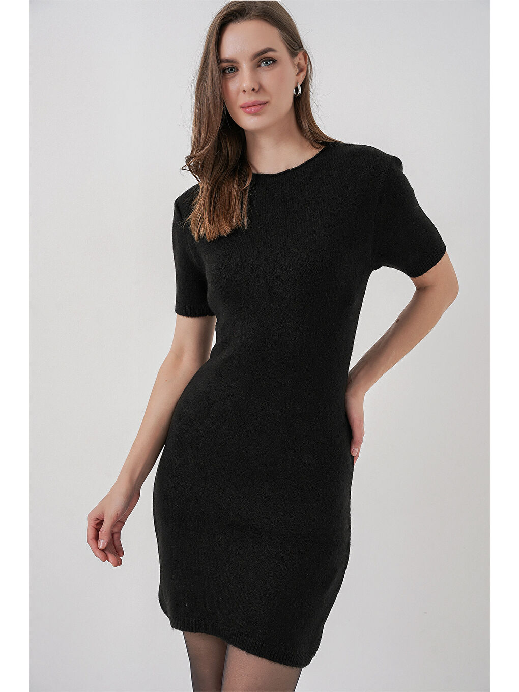 Kadın Kısa Kol Triko Elbise 15950 - Siyah-2