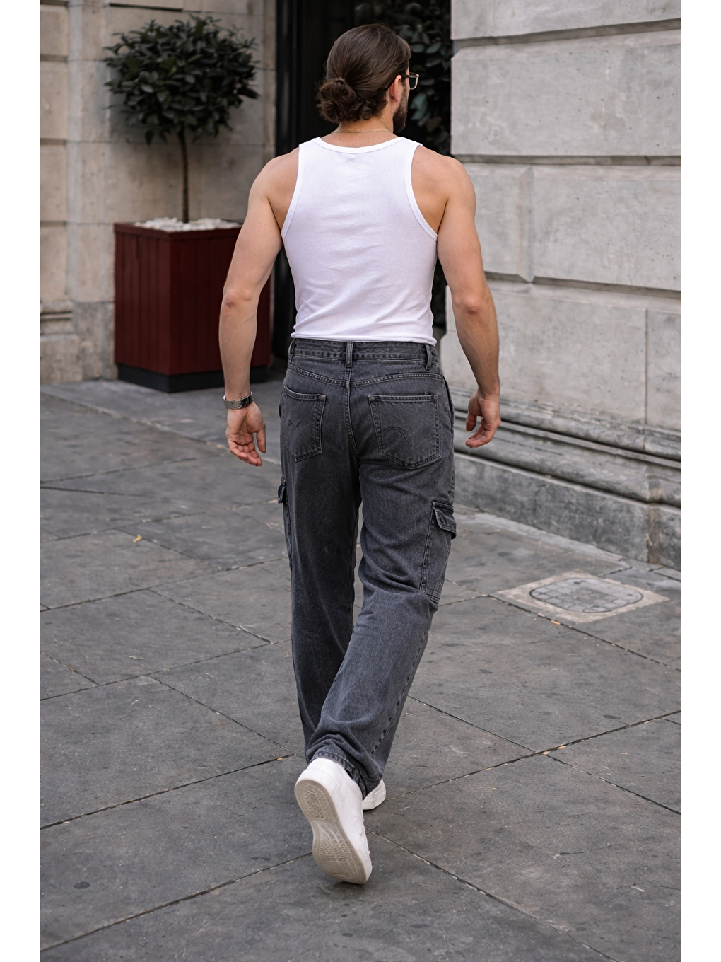 Erkek Günlük Kargo Cep Antrasit Baggy Pantolon-5