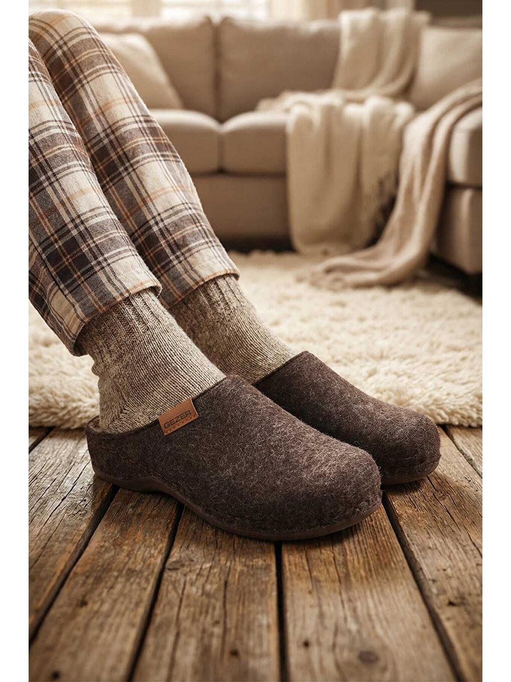 Kahverengi Feichtingen Kadın Kışlık Keçe Rahat Taban Ev Bahçe Terlik
