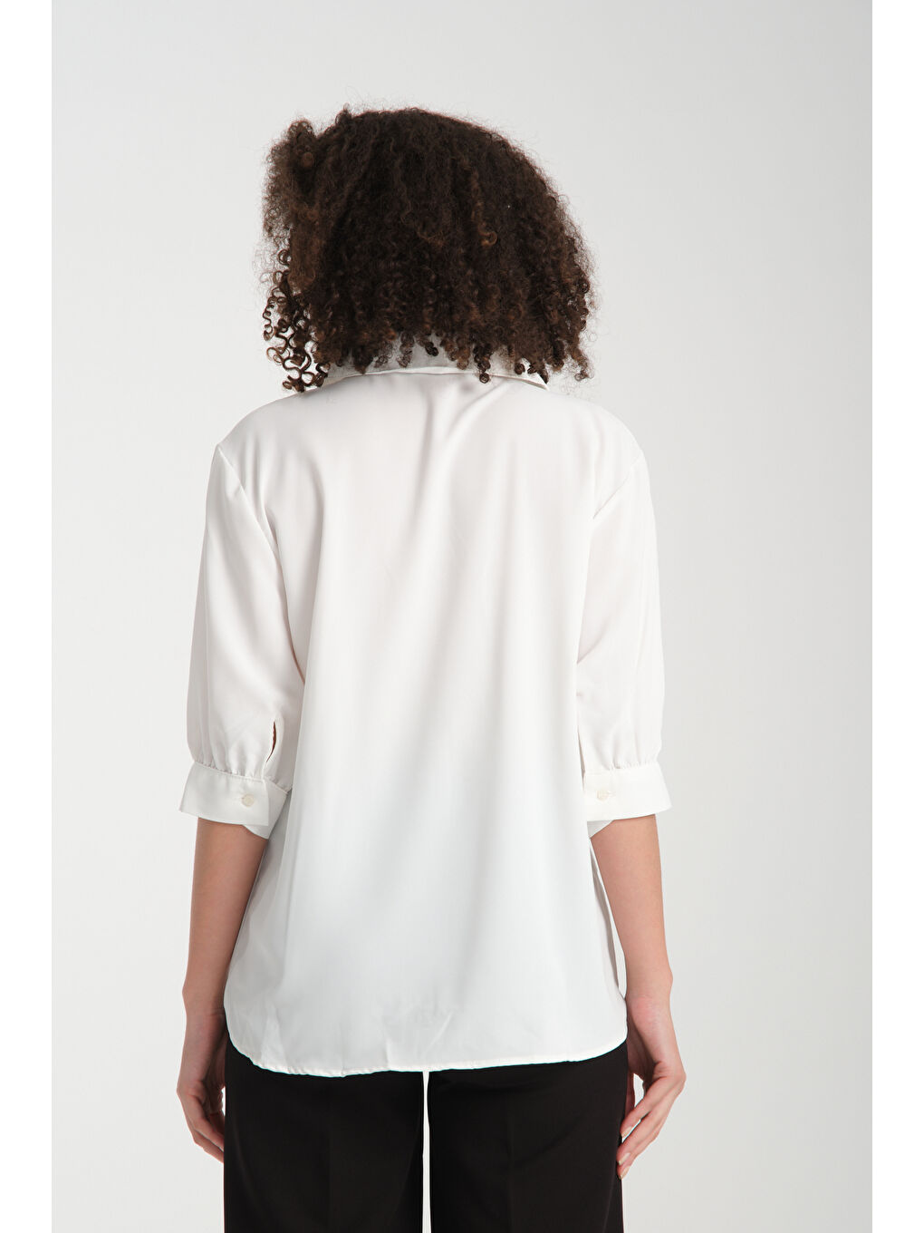 Ekru Kadın Gömlek Yaka  Bluz 0493-3