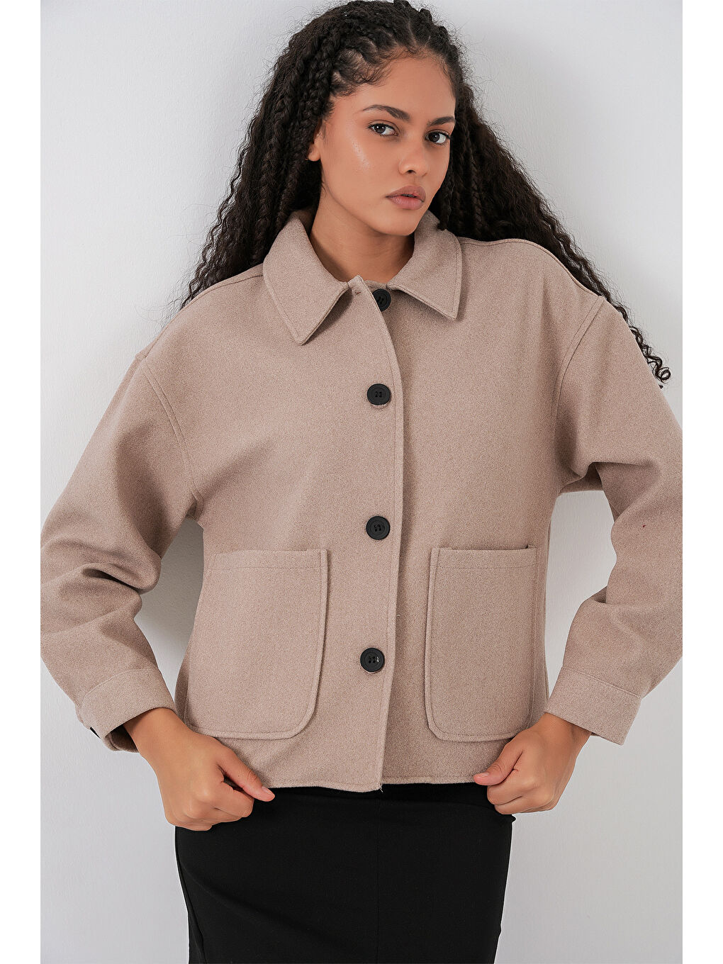 0713 Kadın Kaşe Ceket - Bej