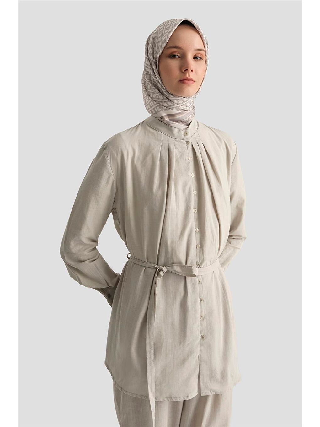 Düğme Detaylı Takım 25Y6012 Gri-1