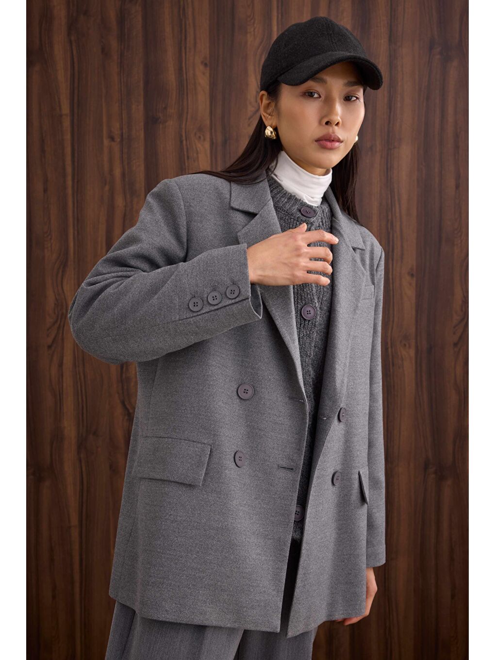 İnce Kaşe Kruvaze Ceket Antrasit-2