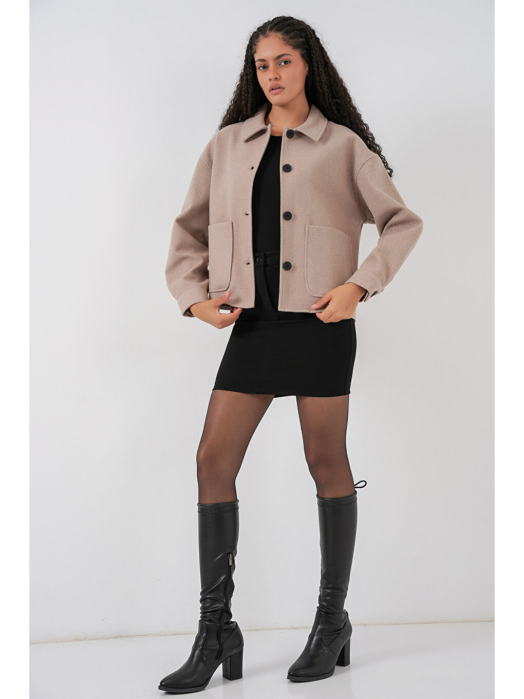0713 Kadın Kaşe Ceket - Bej-1