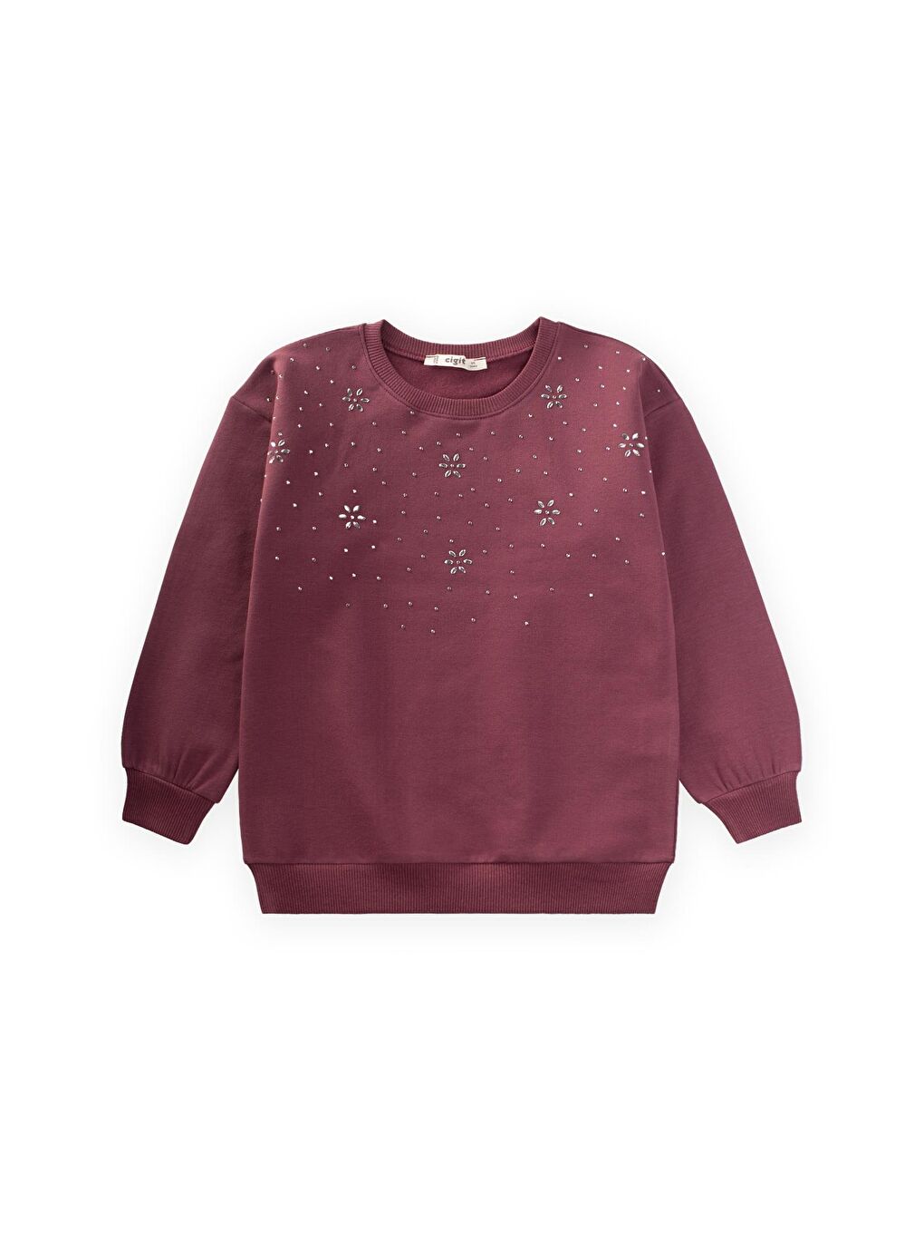 Taş Detaylı Sweatshirt 4-12 Yaş Mürdüm
