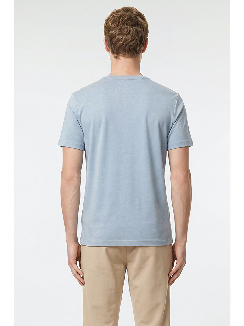 Erkek Mavi Pamuklu Slim Fit Dar Kesim Bisiklet Yaka Tişört-4