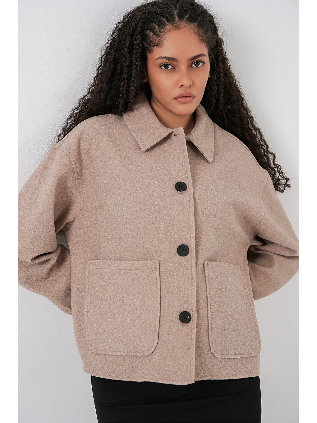 0713 Kadın Kaşe Ceket - Bej-2