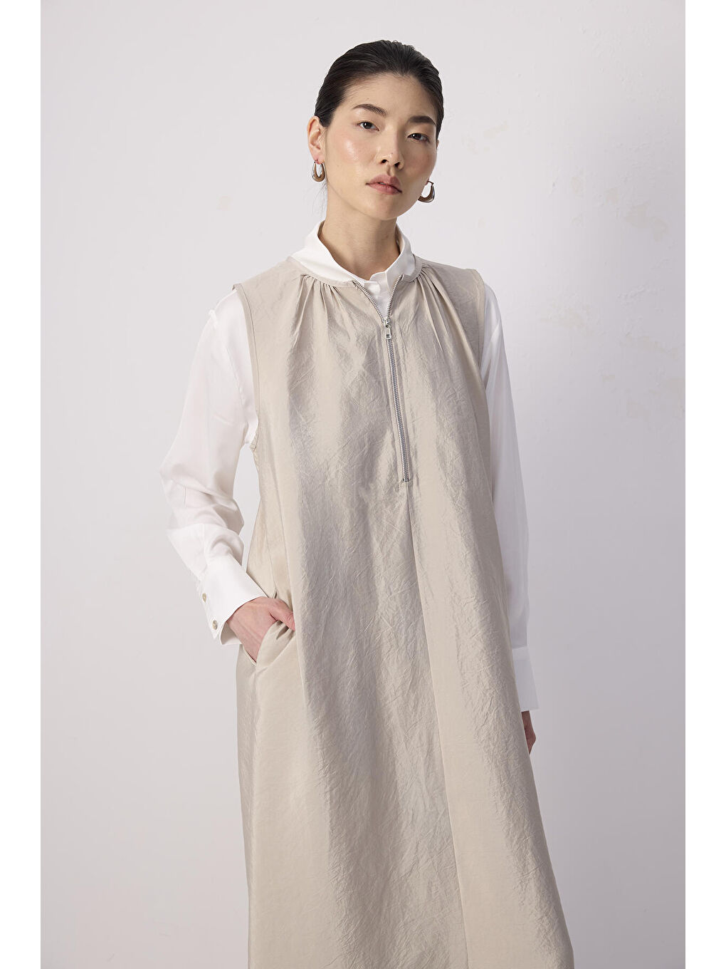 Bej Önü Fermuarlı Kupra Jile-1