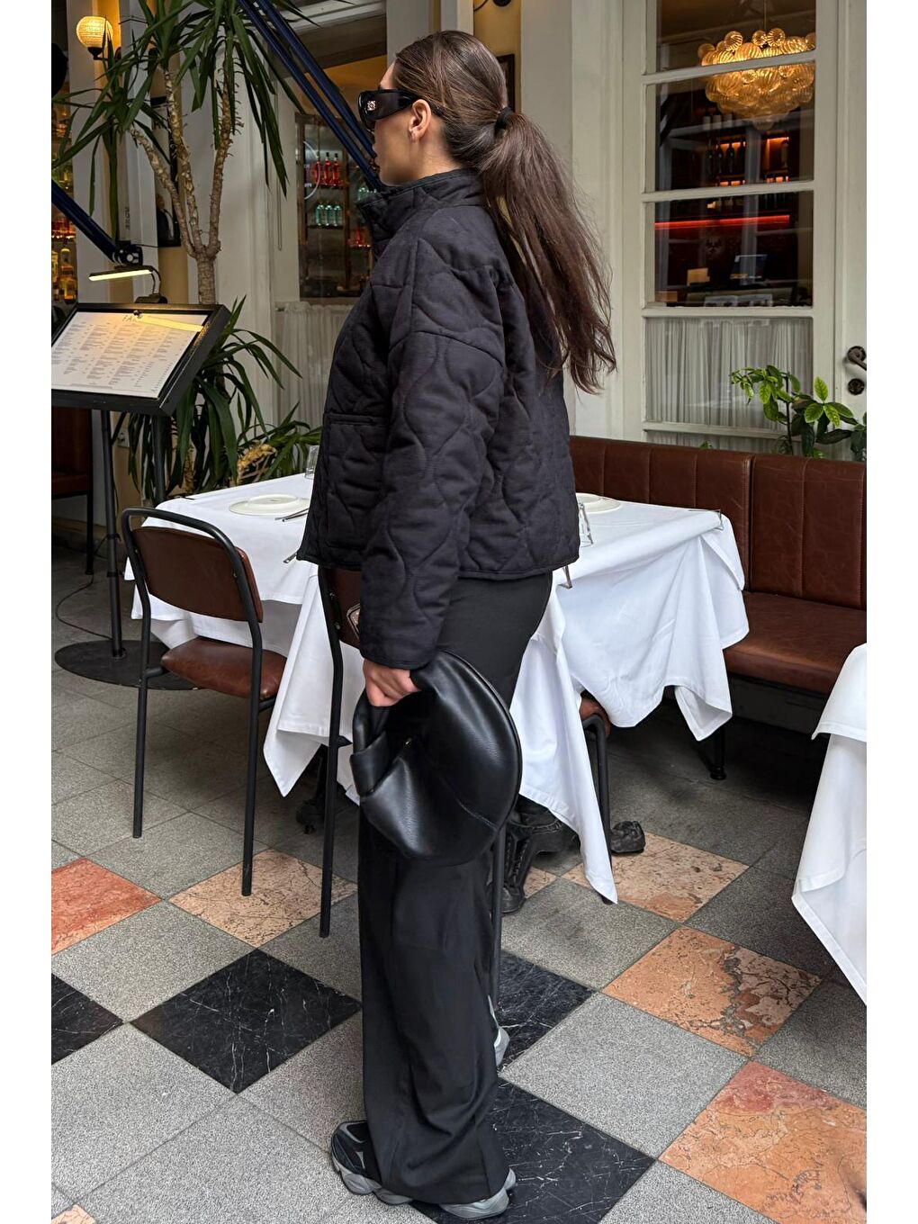 Siyah Dik Yaka Kapitone Kadın Mont Mg2568-5