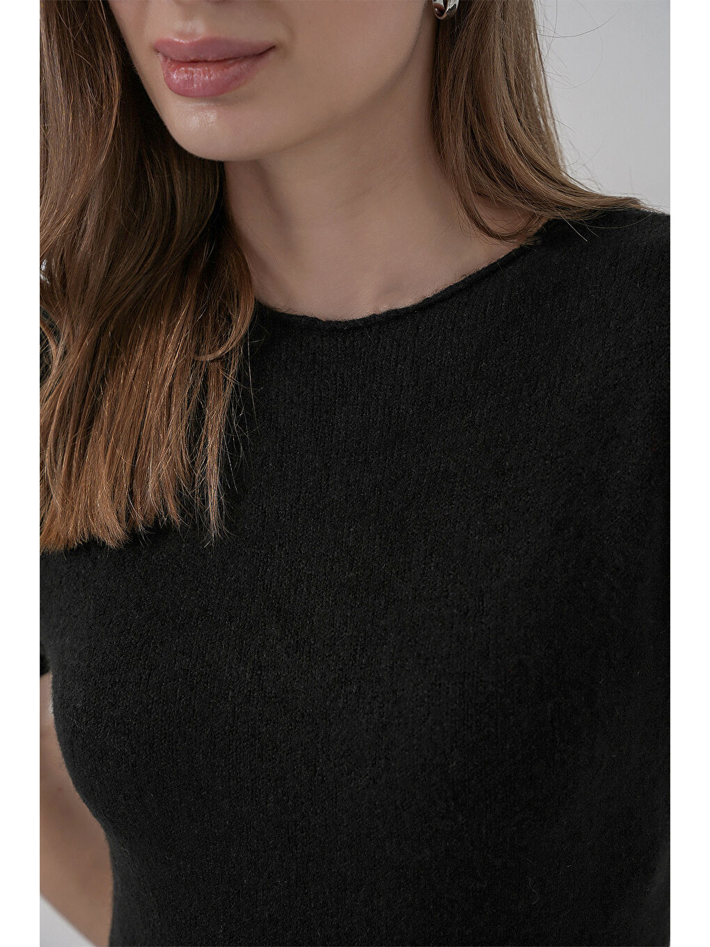 Kadın Kısa Kol Triko Elbise 15950 - Siyah-4