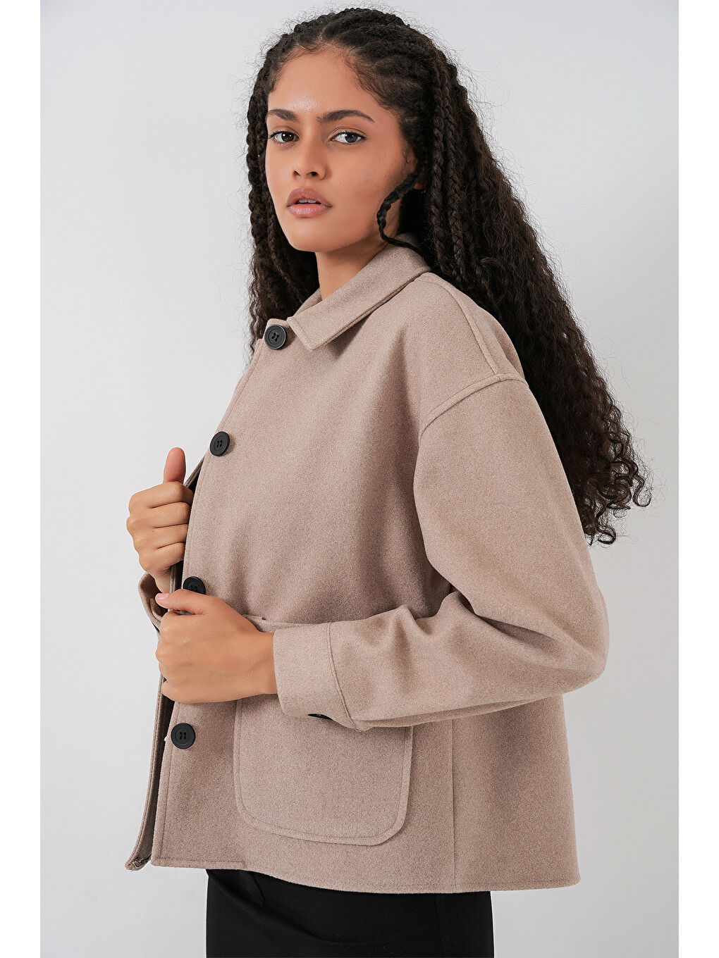 0713 Kadın Kaşe Ceket - Bej-5