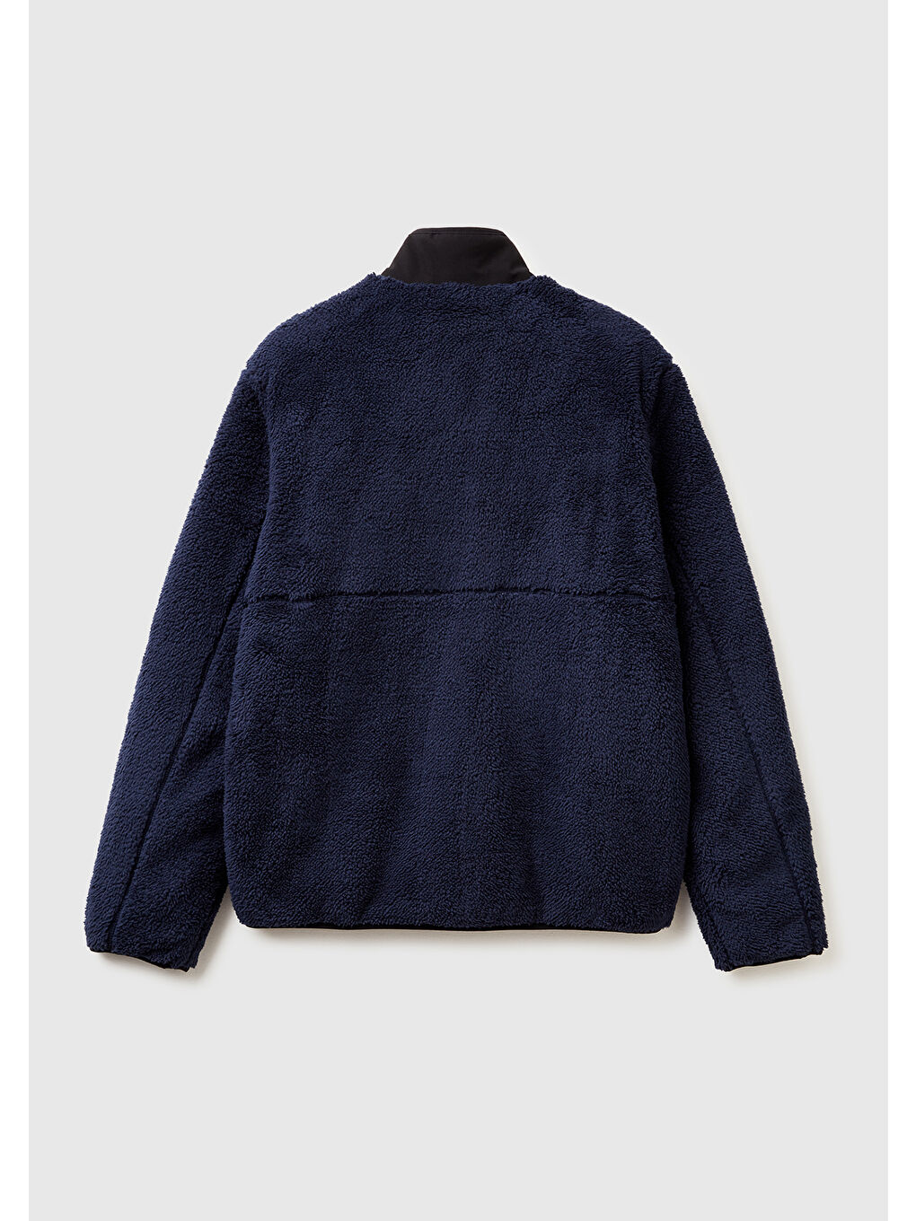 Erkek Lacivert Önü Logo İşlemeli Cep Detaylı Dik Yaka Polar Ceket Mont-1