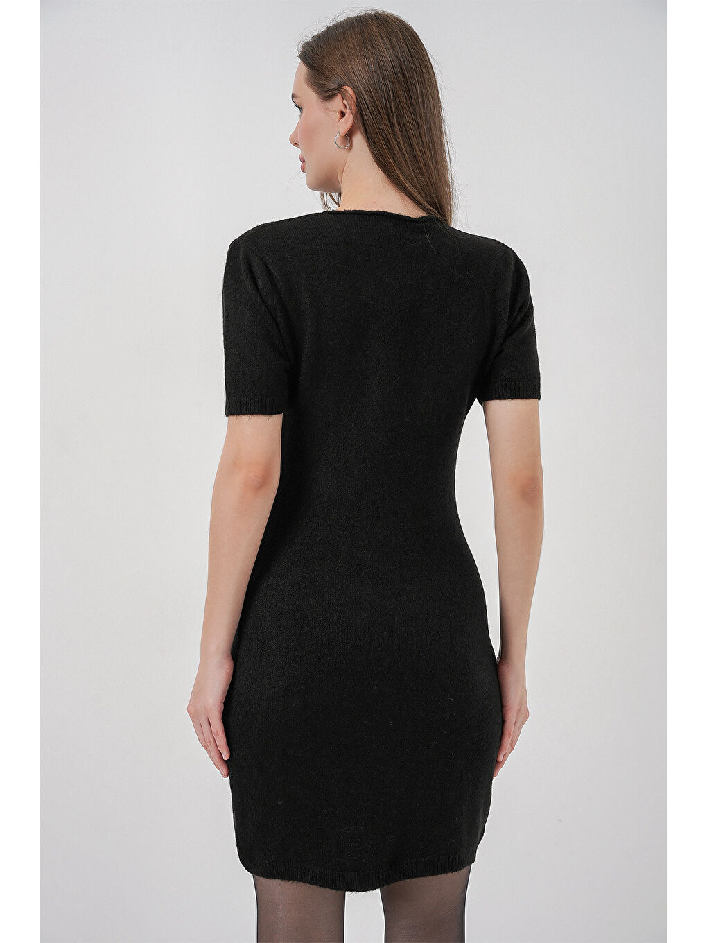 Kadın Kısa Kol Triko Elbise 15950 - Siyah-5