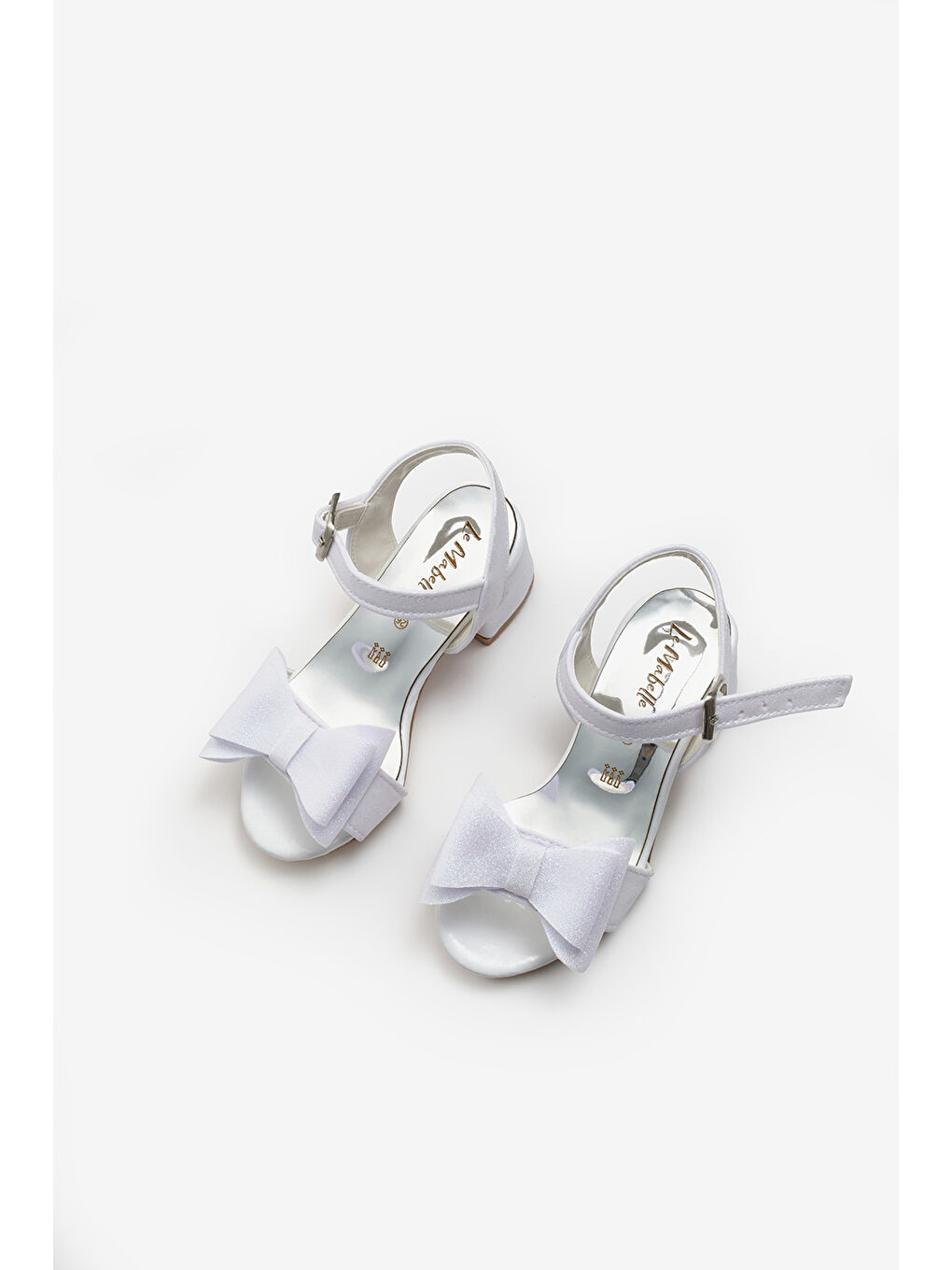 Beyaz Bilekten Bağlamalı Fiyonklu Kız Çocuk Topuklu Ayakkabı-1