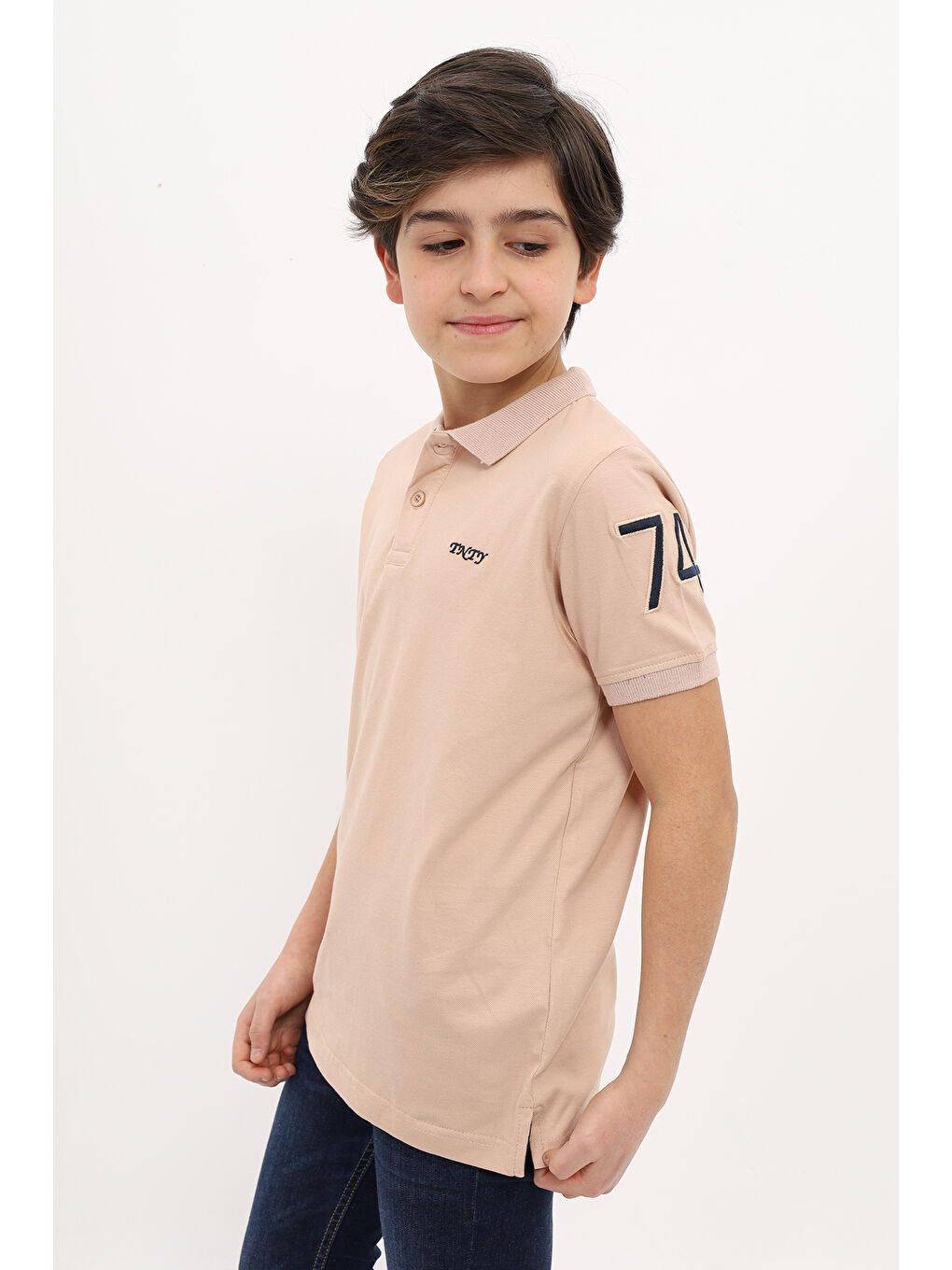 Bej Erkek Çocuk Nakışlı Tişört-3