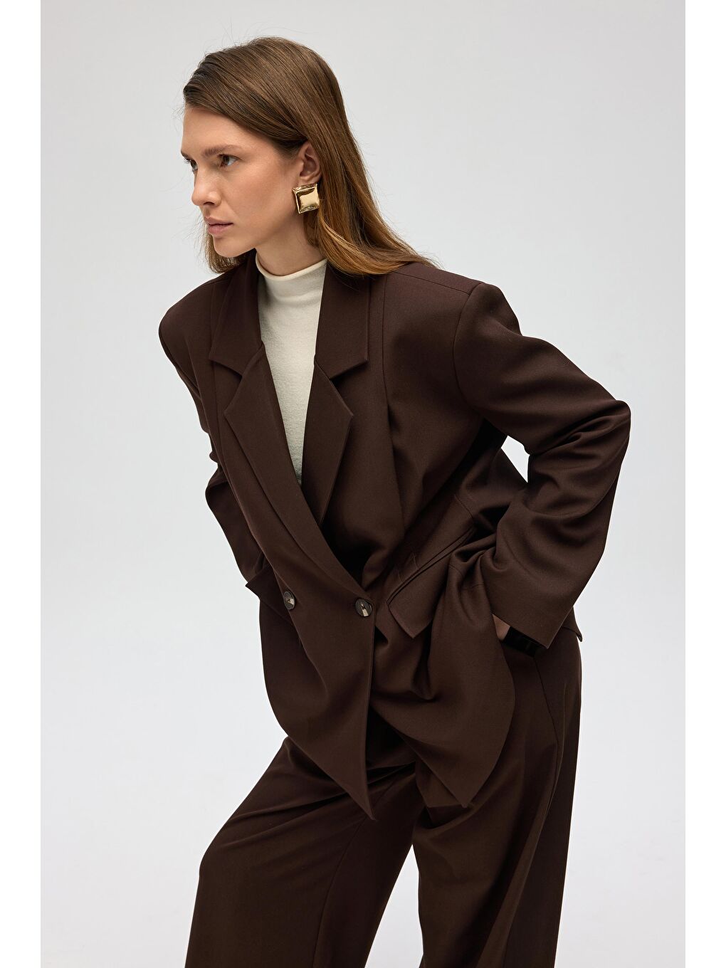 Kahverengi Solvei Pile Detay Kahve Blazer-5