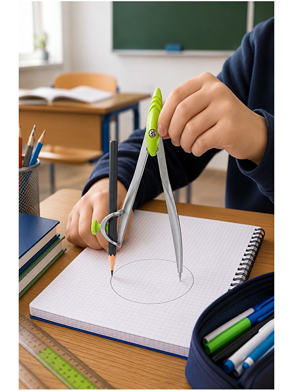 Siyah Metal Pergel Kurşun Kalemli 1 Adet Study 119410 Pergel Matematik Geometri Mimari Proje T-1