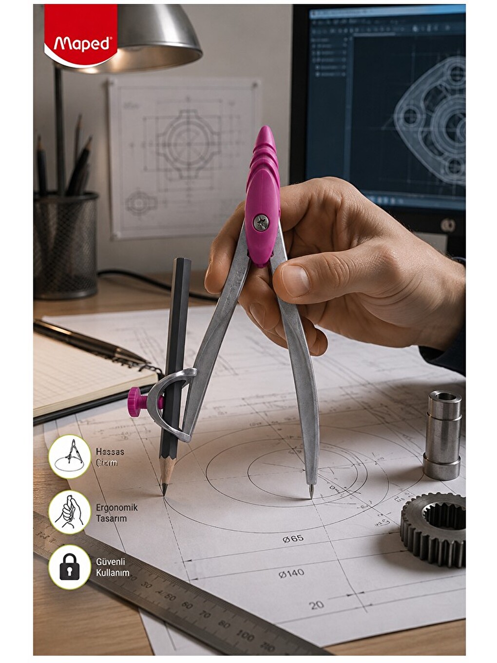 Siyah Metal Pergel Kurşun Kalemli 1 Adet Study 119410 Pergel Matematik Geometri Mimari Proje T-3