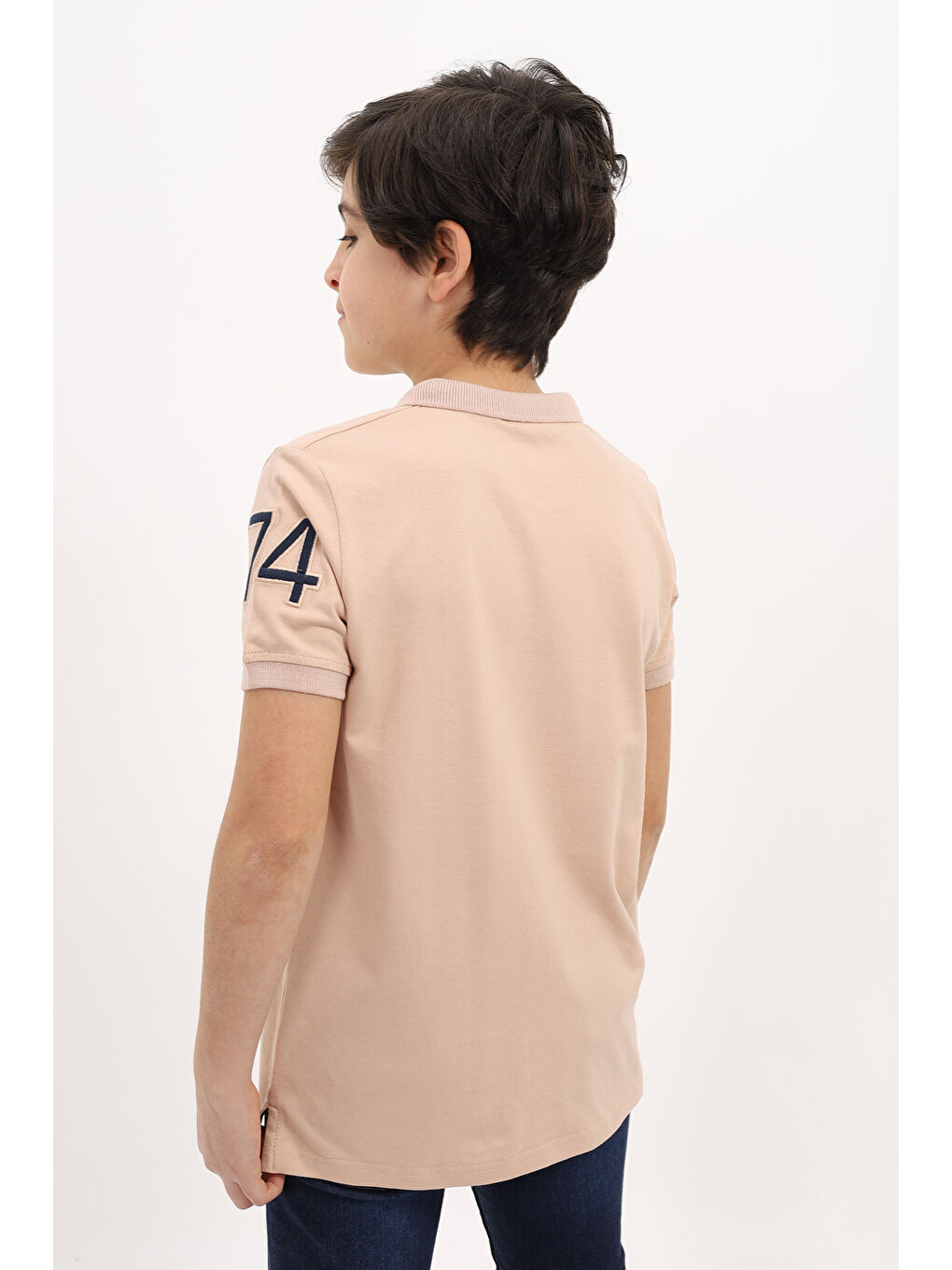 Bej Erkek Çocuk Nakışlı Tişört-5