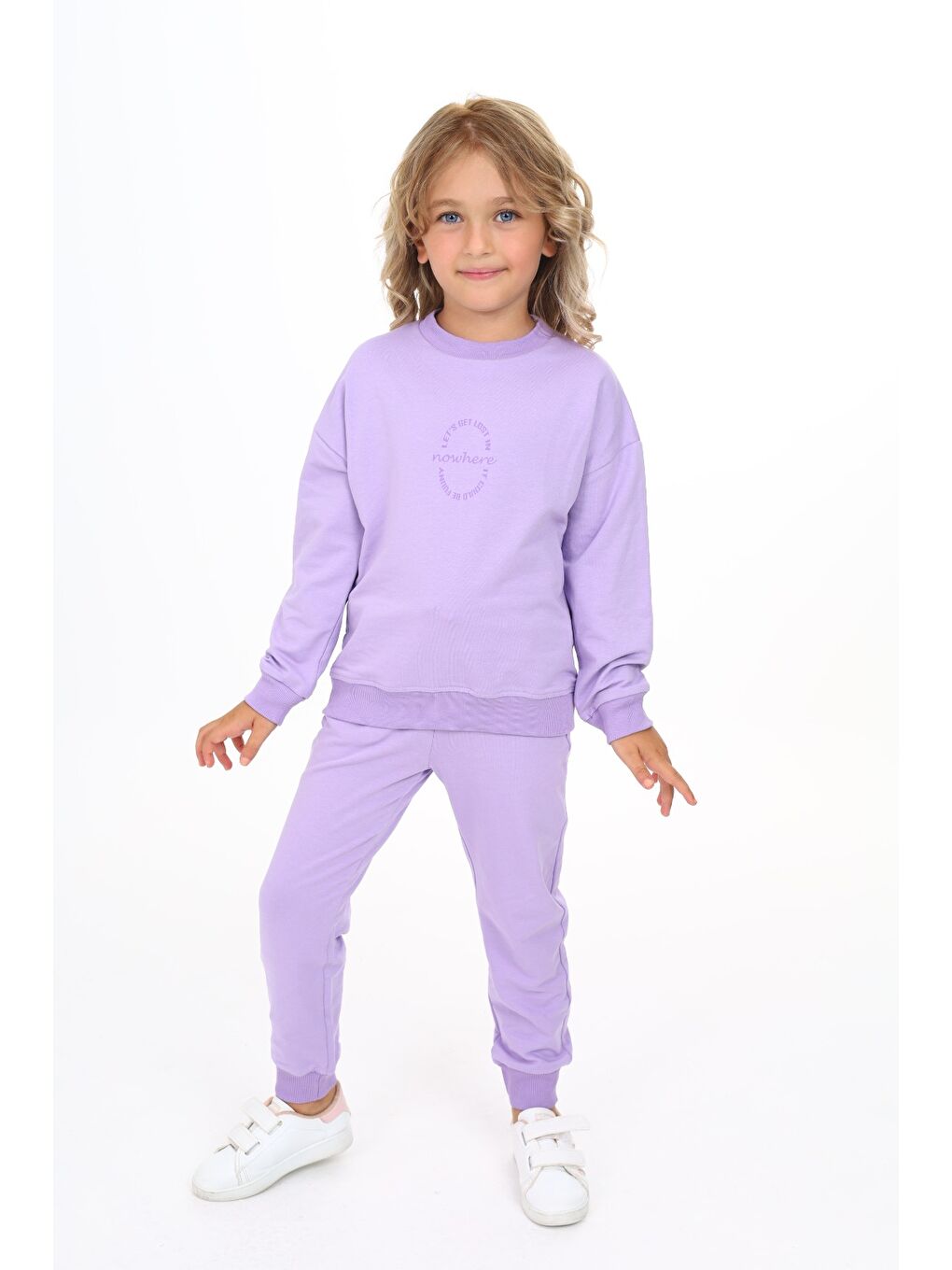 Lila Kız Çocuk Baskılı Eşofman Takım