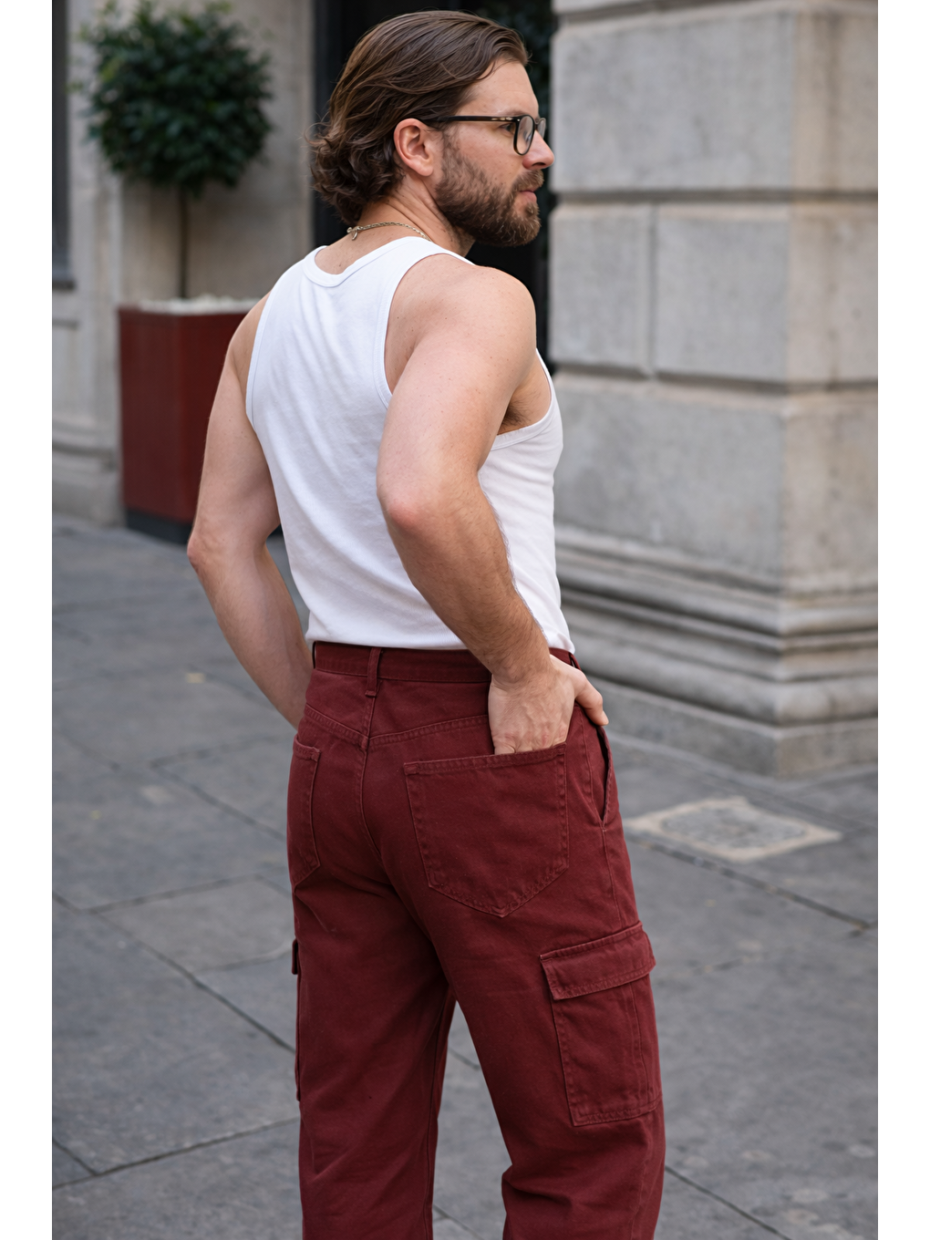 Kahverengi Erkek Günlük Kargo Cep Kiremit Baggy Pantolon-1