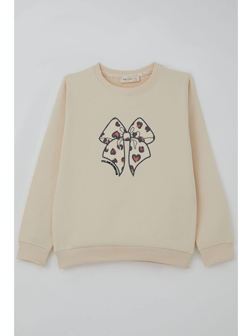 Ekru Kız Çocuk Sweatshirt Fiyonk Baskı Nakışlı Yazılı Krem (6-12 Yaş)-2
