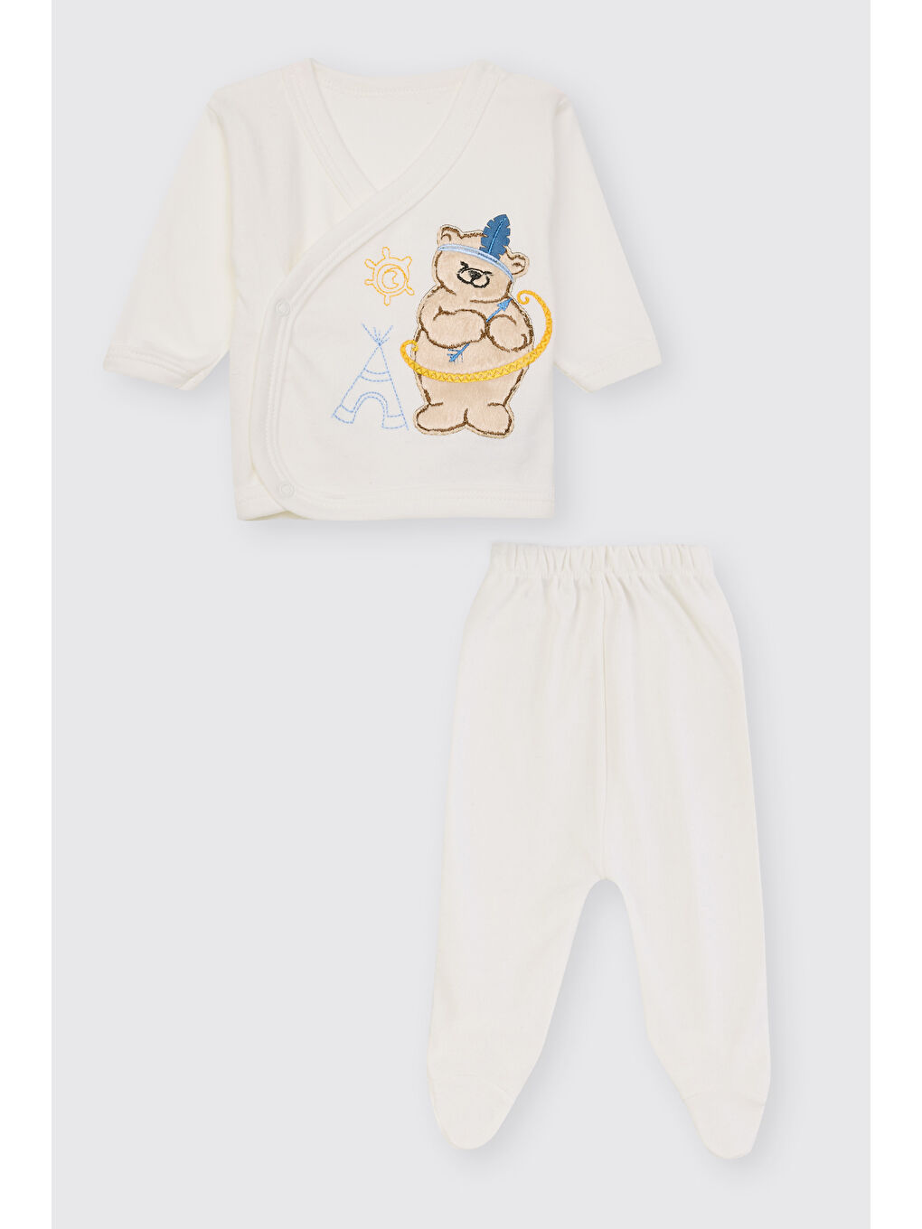 Yenidoğan Ayıcık Detaylı Ekru 5'li Hastane Çıkış Seti-1