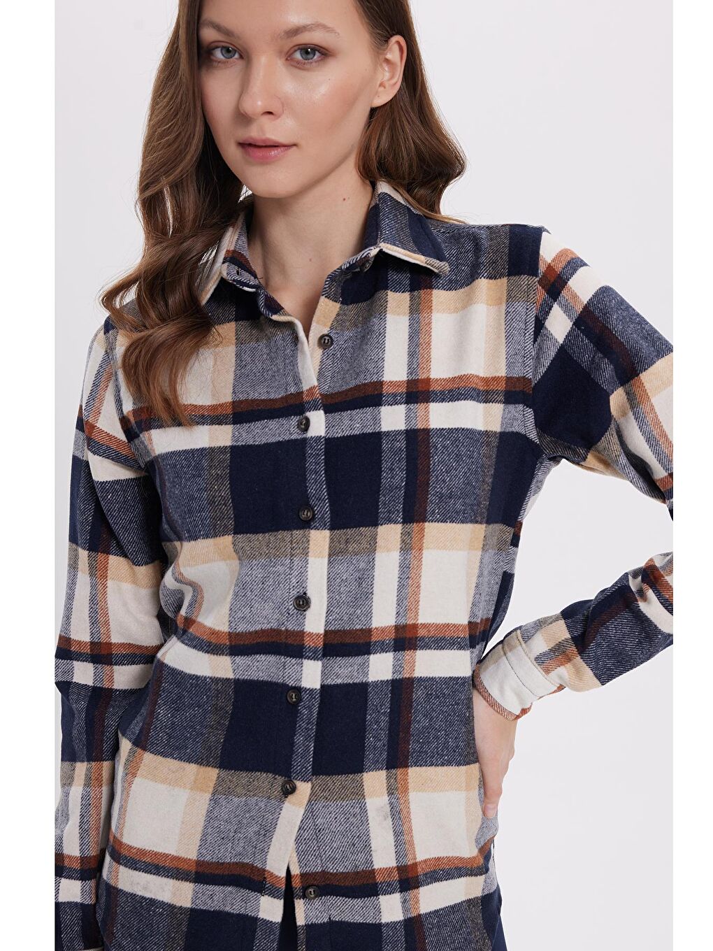 Karışık Kadın Oversize Geniş Kesim Oduncu Ekose Gömlek-3